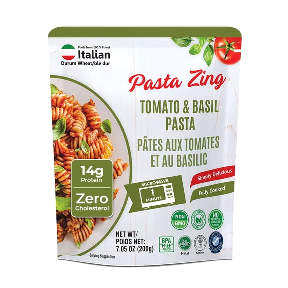 Pasta Zing Tomato & Basil Pasta, Pack of 7, 7.05 Ounce | Ready To Eat in 60 Sec | Made with 100% Italian Durum Wheat | Natural Ingredients | Classic & Flavorful | Easy Meal & Side Dish