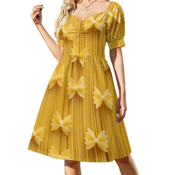 Pasta pattern! Long thin pasta straws with pasta bows. Dress clothes for woman women dresses short dresses daring