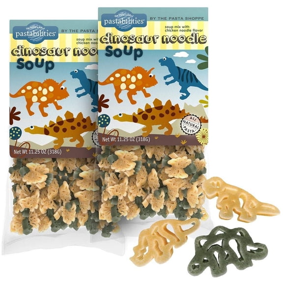 Pastabilities Dinosaur Noodle Soup, Fun Dino Shaped Noodles with Chicken Soup Mix for Kids, Non-GMO Natural Wheat Pasta, Serves 10 11.25 oz, 2 Pack