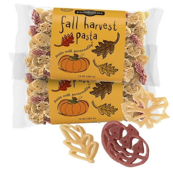 Pastabilities Fall Festival Pasta, Fun Shaped Pumpkin and Leaf Noodles for Kids and Holidays, Non-GMO Natural Wheat Pasta 14 oz 2 Pack