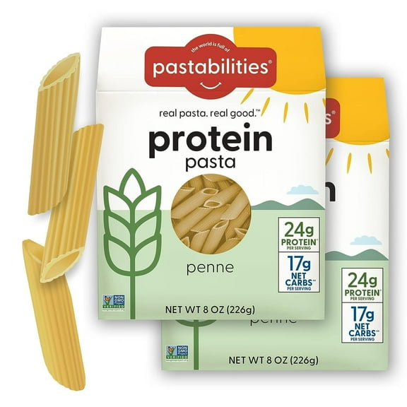 Pastabilities, Protein Pasta, Penne Pasta 8 Ounce, Pack of 2 Low Carb and High Protein, Delicious Plant Based Pasta, Keto Friendly Pasta, Vegan, Low Carb
