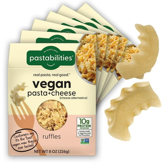 Pastabilities, Vegan Ruffles, Mac and Cheese 8 Ounce Boxes, Pack of 6 - Wheat Based Pasta, Delicious Taste, Non GMO, Vegan Pasta and Cheese, 10g of Protein