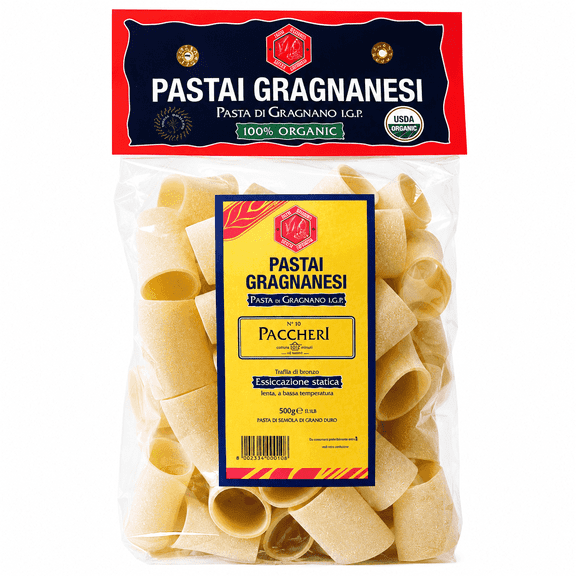 Pastai Gragnanesi Organic Paccheri Pasta di Gragnano IGP, Bronze Die Cut, USDA Organic, Contains Wheat, Egg Free, 17.6 oz (500 g)