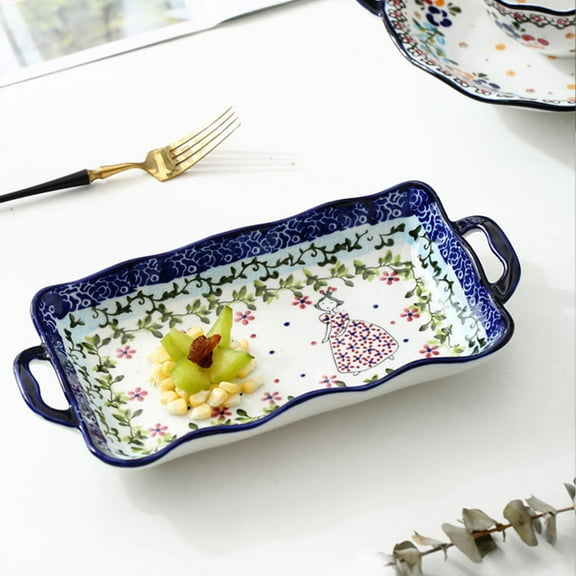 Pastaral Style Lasagne Pan With Handles, Ceramic Baking Dishes Baking Pans-Rectangular