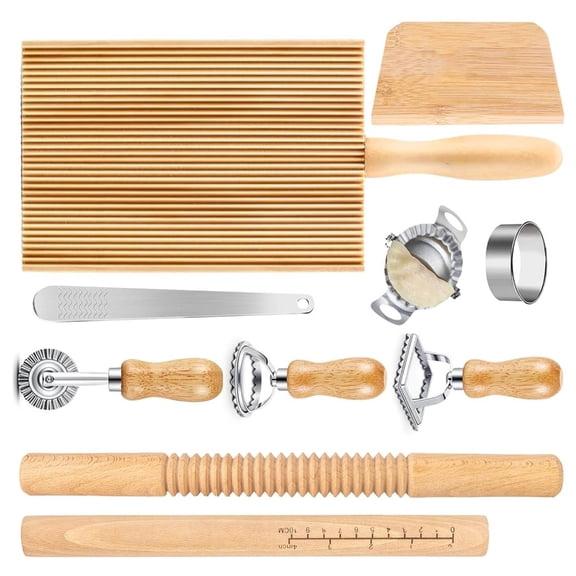 Pastas Tool Set Wood Threaded Rolling Pin Dough Scraper Gnocchi Board Dumpling Maker Suitable for Kitchen Cooking