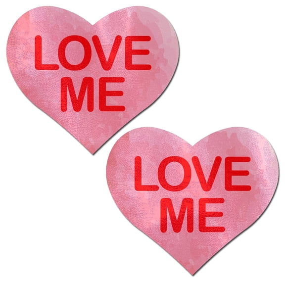 Pastease - Nipple Pasties - Love: Disco Pink Heart with 'Love Me' - 3" x 2.5"