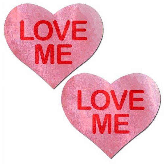 Pastease - Nipple Pasties - Love: Disco Pink Heart with 'Love Me' - 3" x 2.5"