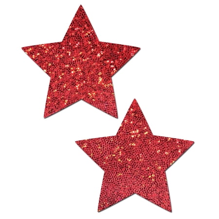 Pastease Red Glitter Star Nipple Pasties, O/s