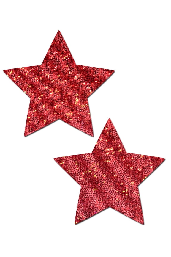 Red Glitter Star Nipple Pasties, O/s