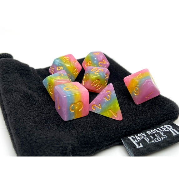 Pastel 4 Tone Dice Set - Violet, Blue, Green, Pink - 7 Piece Set