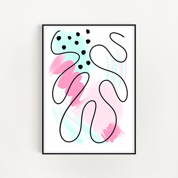 Pastel Abstract Art Print Mint Pink Line Decor Art