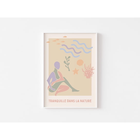 Pastel Abstract Matisse Inspired Tranquil Nature Print Beach Ocean Peaceful Nature Pastel Retro Calm Poster French Figure