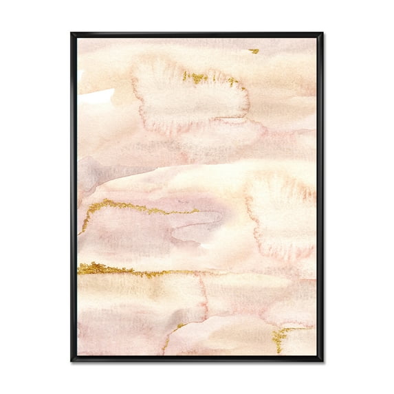 Pastel Abstract With Beige Pink and Yelllow Spots 12 in x 20 in Framed Painting Canvas Art Print, by Designart