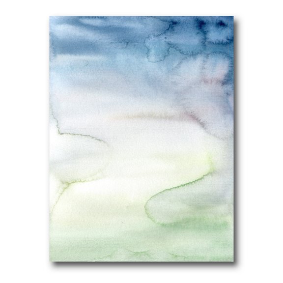 Pastel Abstract With Green Dark Blue and White Spots 12 in x 8 in Painting Canvas Art Print, by Designart