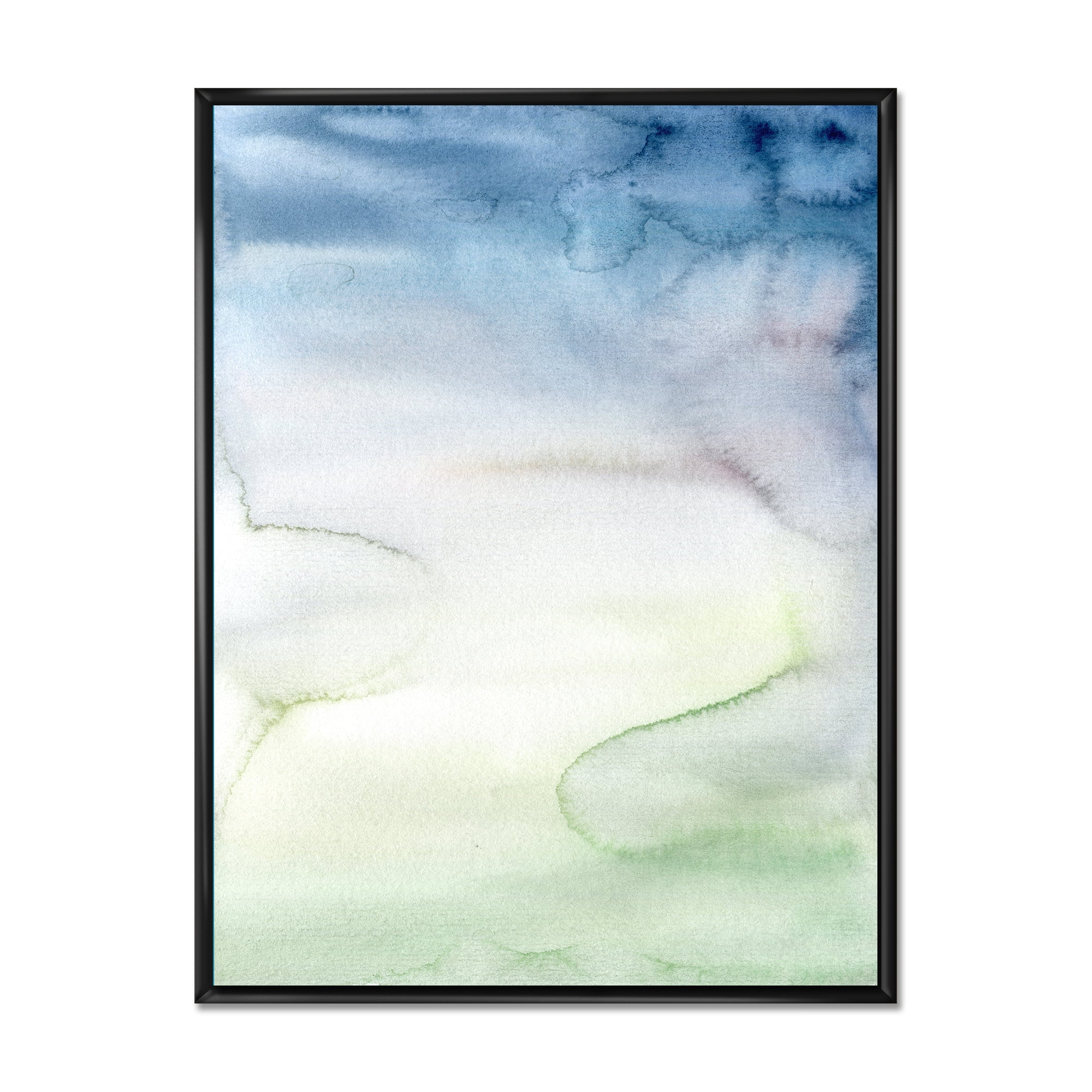 Pastel Abstract With Green Dark Blue and White Spots 16 in x 32 in Framed Painting Canvas Art Print, by Designart