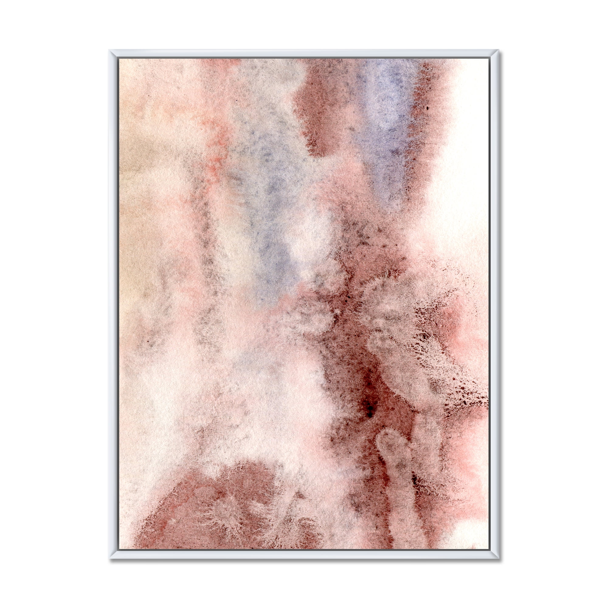 Pastel Abstract With Pink Blue and Dark Red Spots 16 in x 32 in Framed Painting Canvas Art Print, by Designart