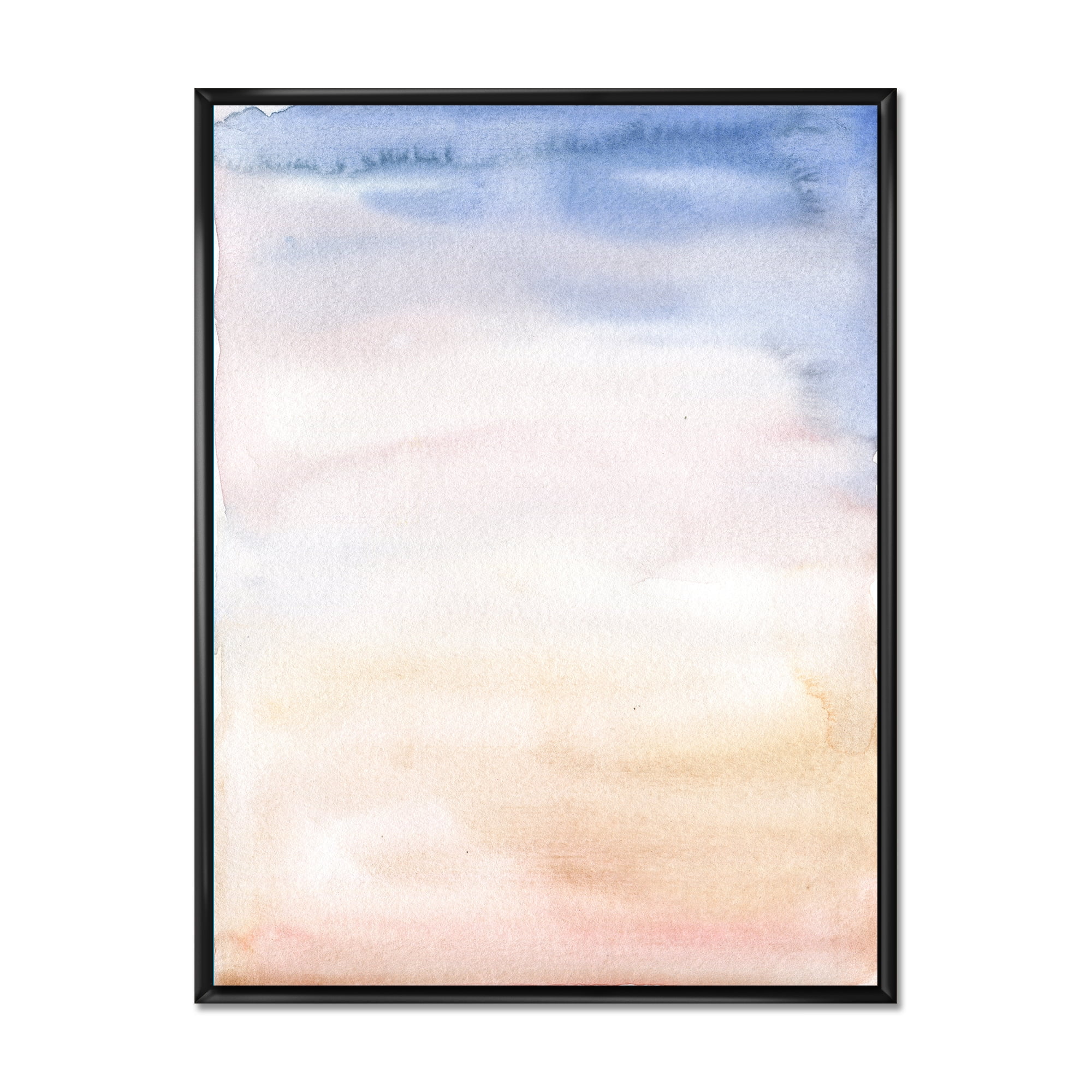 Pastel Abstract With Pink Dark Blue and Beige Spots 16 in x 32 in Framed Painting Canvas Art Print, by Designart