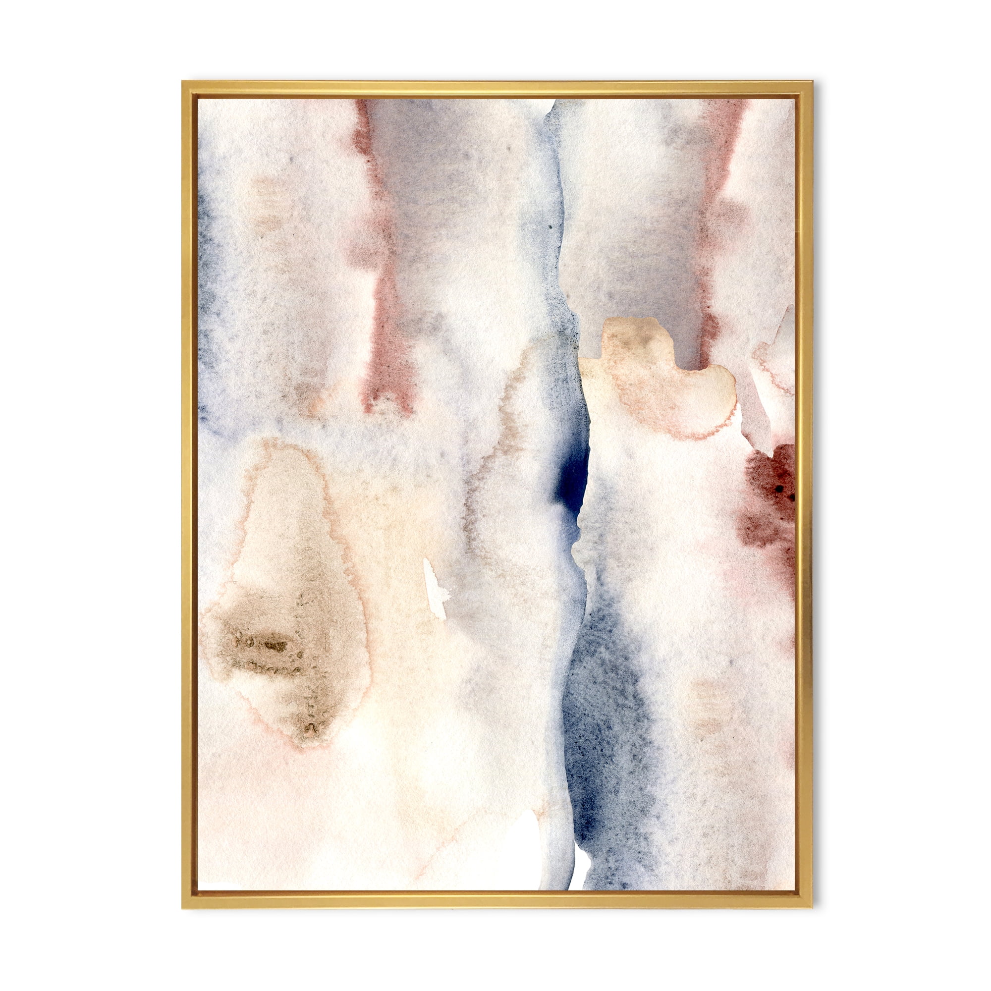 Pastel Abstract With Pink Dark Blue and Gray Spots 12 in x 20 in Framed Painting Canvas Art Print, by Designart