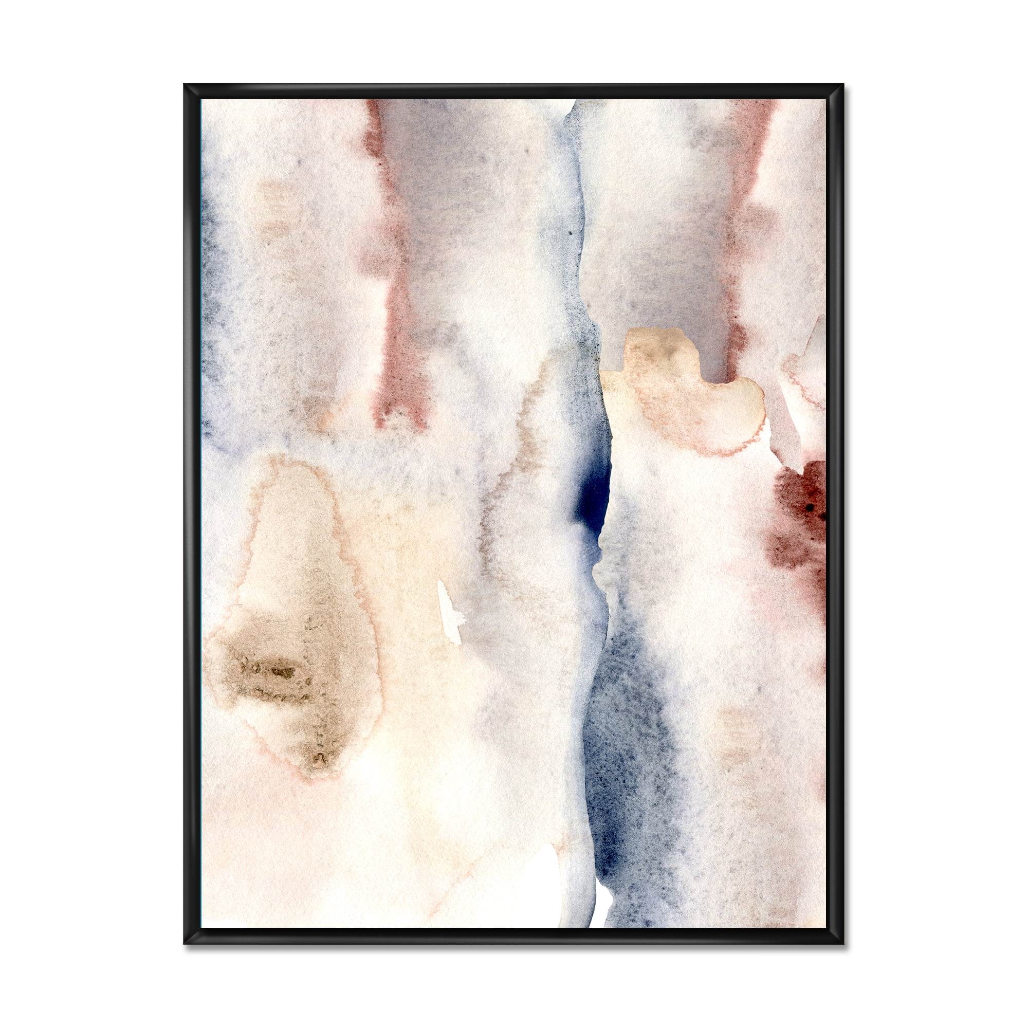 Pastel Abstract With Pink Dark Blue and Gray Spots 16 in x 32 in Framed Painting Canvas Art Print, by Designart
