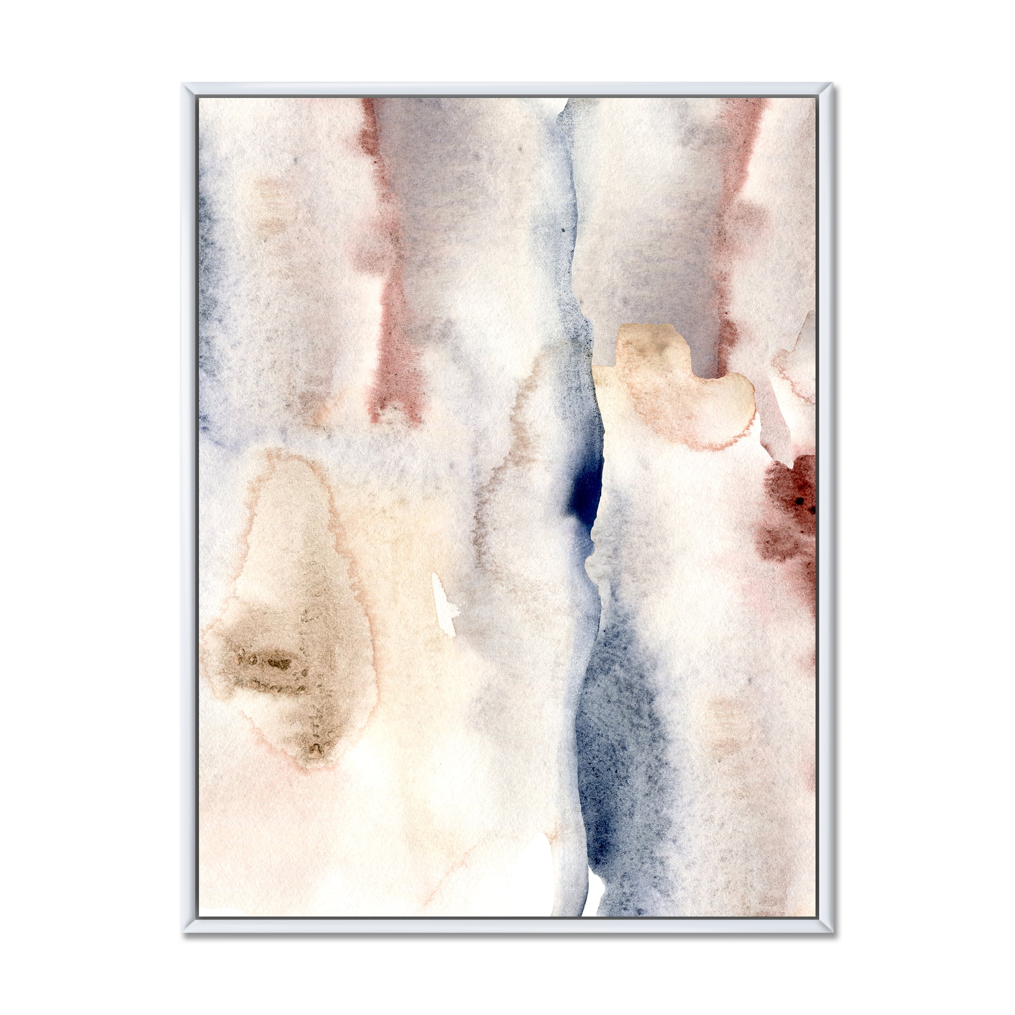 Pastel Abstract With Pink Dark Blue and Gray Spots 30 in x 40 in Framed Painting Canvas Art Print, by Designart