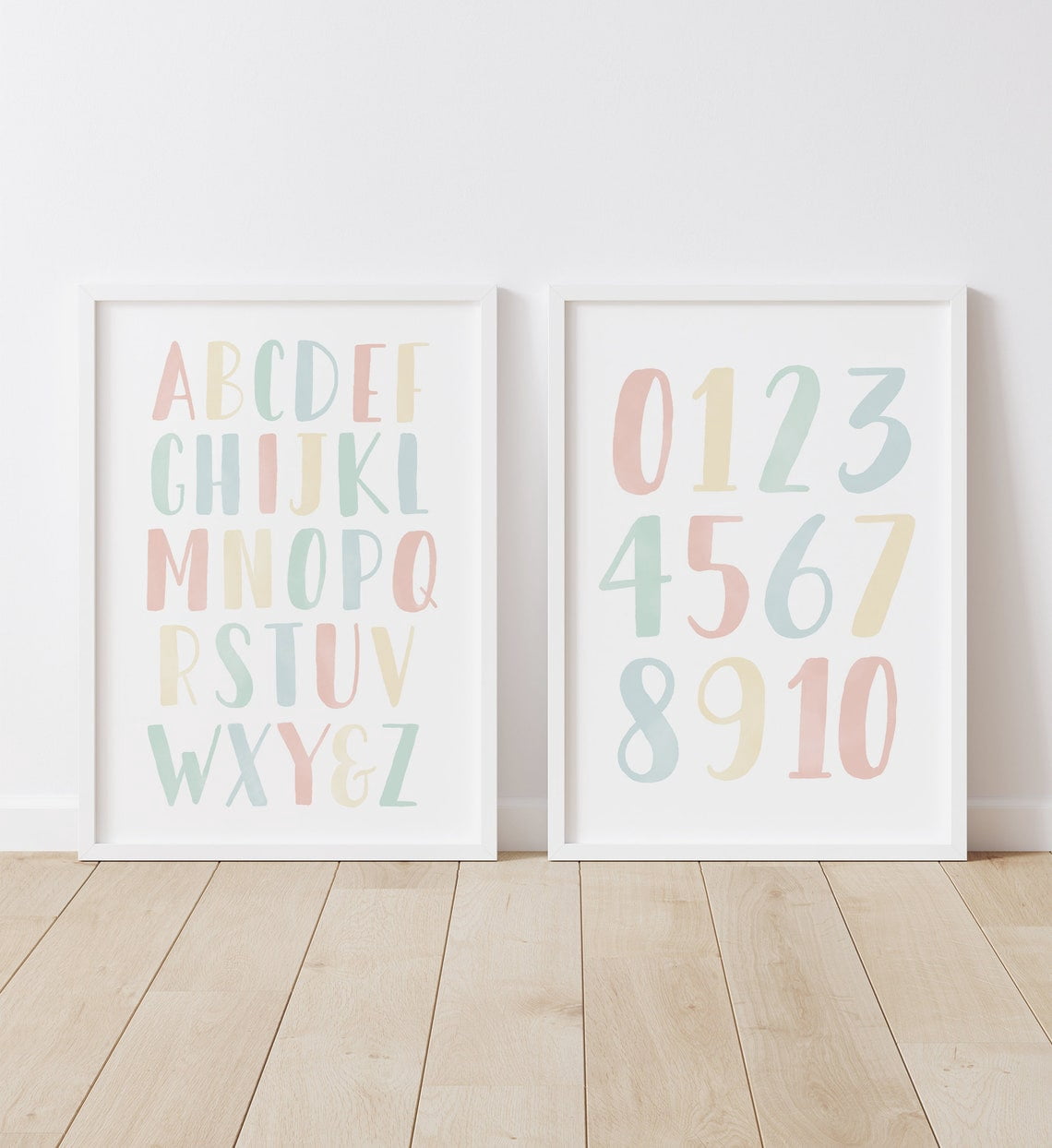 Pastel Alphabet And Numbers Nursery Wall Art Print, Abc, Educational ...