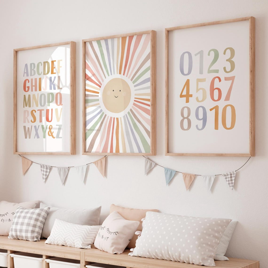 Pastel Alphabet Numbers Wall Art Print Set, Educational Nursery ...
