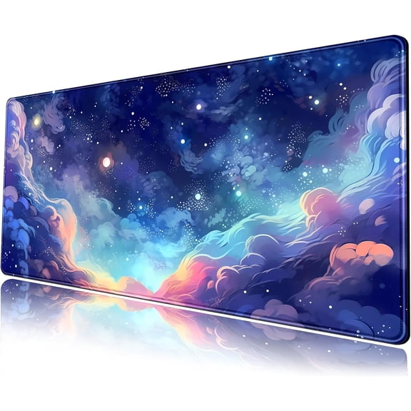 Pastel Anime Space Desk Mat Nebula View Cute Aesthetic Desk Pad Stars Galaxies Deep Dark Blue Cosmos Large Mouse Pad Extended Gaming Mousepad XL Laptop Keyboard Mouse Mat 31.5"x11.8"