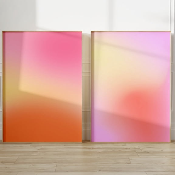 Pastel Aura Prints Positive Pink Aura Gradient Spiritual Self Care Set 2 Stretched Canvas 8x12