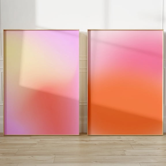 Pastel Aura Prints Positive Pink Aura Gradient Spiritual Self Care Set 2 Unframed Paper Print 8x12