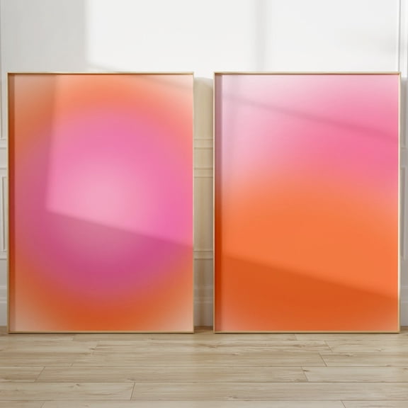 Pastel Aura Prints Positive Pink Aura Gradient Spiritual Self Care Wall Art Set 2 Stretched Canvas 8x12