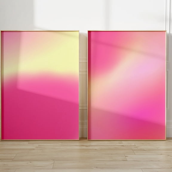 Pastel Aura Prints Positive Pink Aura Gradient Spiritual Yellow Pink Art, Set 2, Poster Only