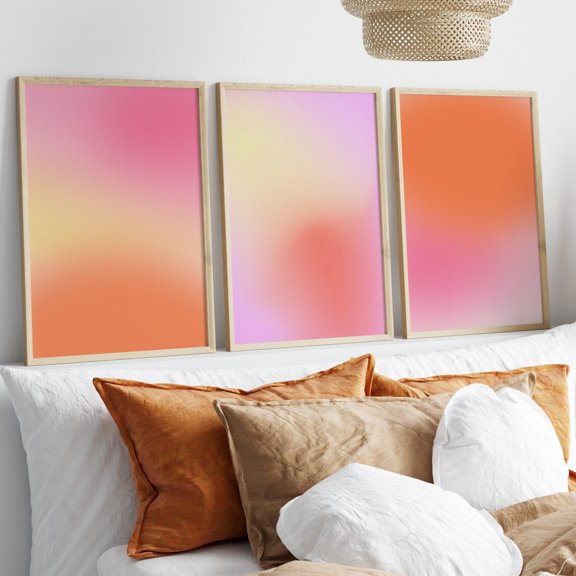 Pastel Aura Prints Positive Pink Aura Poster Gradient Spiritual Art Set 3 Unframed Paper Print 8x12