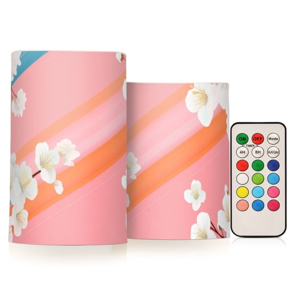 Pastel Background Plum Blossom Flowers Flickering Flameless Candles LED Tealight Battery Operated with Remote Set of 2 Holiday Decor Ornaments