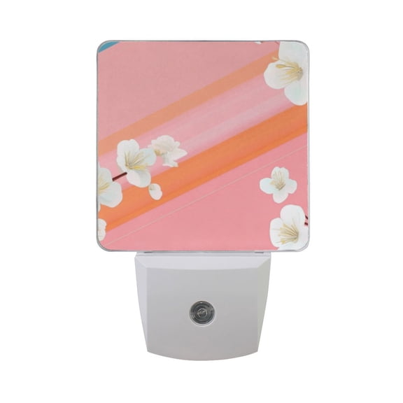 Pastel Background Plum Blossom Flowers LED Night Light with Smart Sensor Plug Into Wall Dusk to Dawn 2 packs