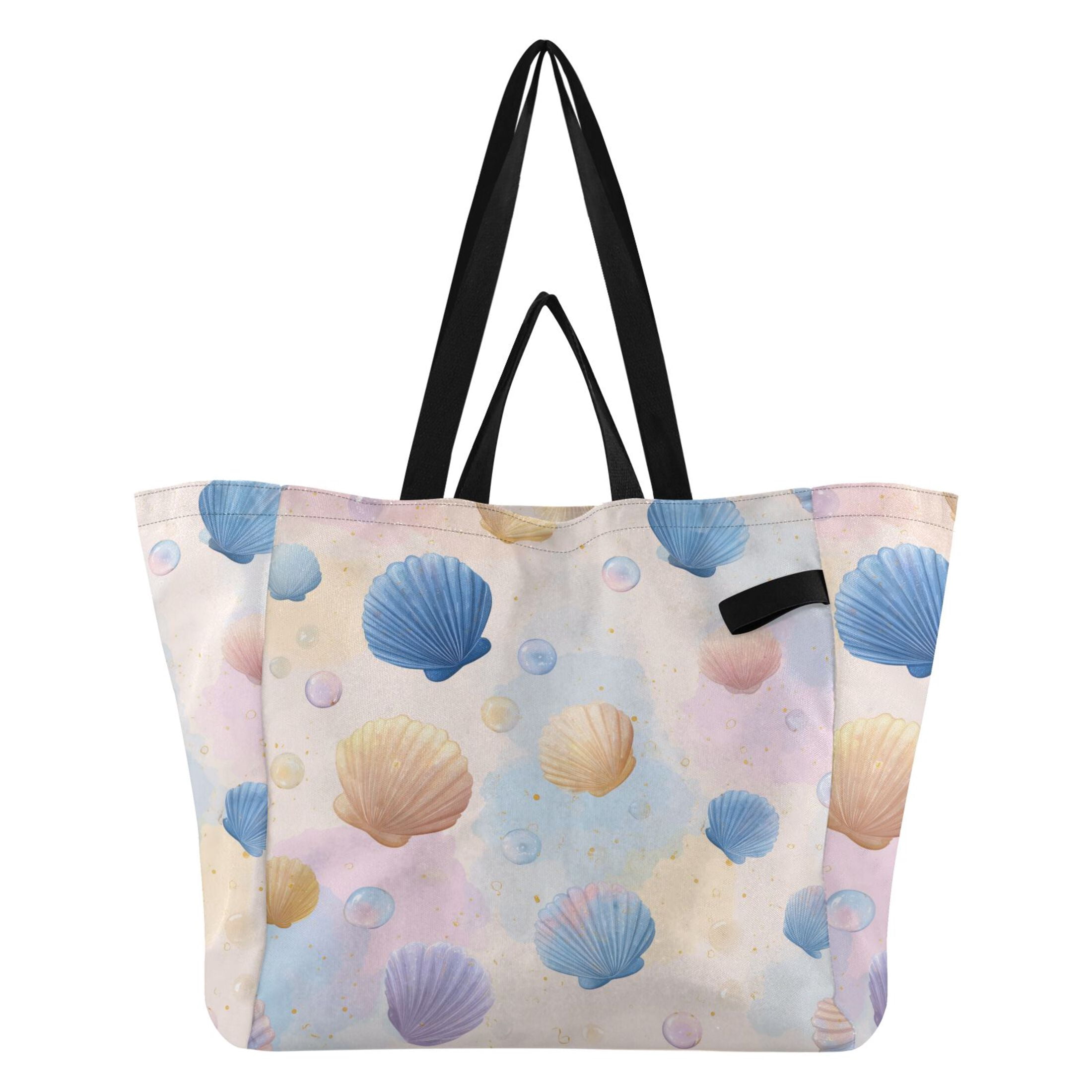 Loft Shell Bag Pastel Background Shells Bubbles Foldable Canvas Tote Bags Reusable ...