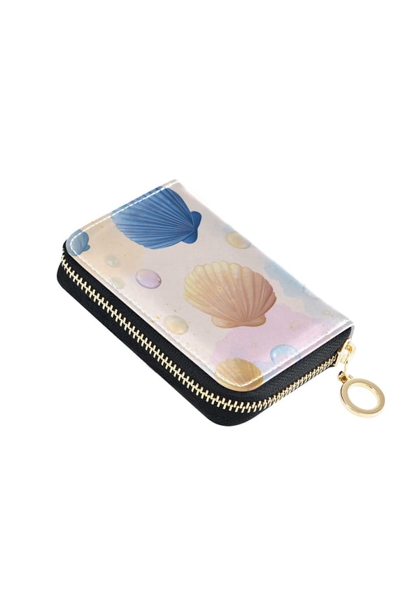 Pastel Background Shells Bubbles Women's Credit Card Holder PU Leather Zipper Wallet RFID Blocking