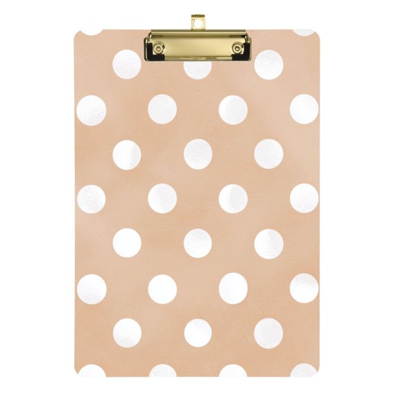 Pastel Background White Dots Acrylic Clipboard Drawing Board with Hook Writing Pad File Storage A4 Size Gold 12.5" x 9"