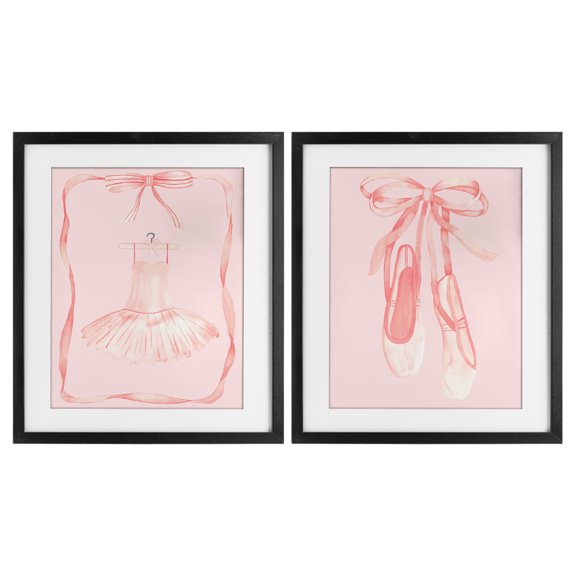 Stupell Industries Pastel Ballerina Dress & Slippers 2 Piece Black Framed Print Under Glass Set, design by Nina Jacobs, 21 x 17