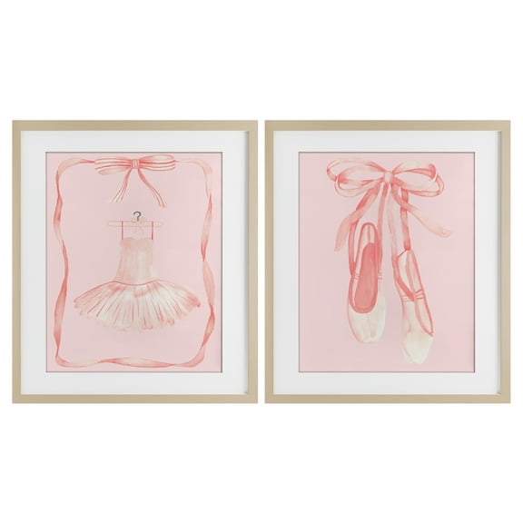 Stupell Industries Pastel Ballerina Dress & Slippers 2 Piece Birch Framed Print Under Glass Set, design by Nina Jacobs, 21 x 17