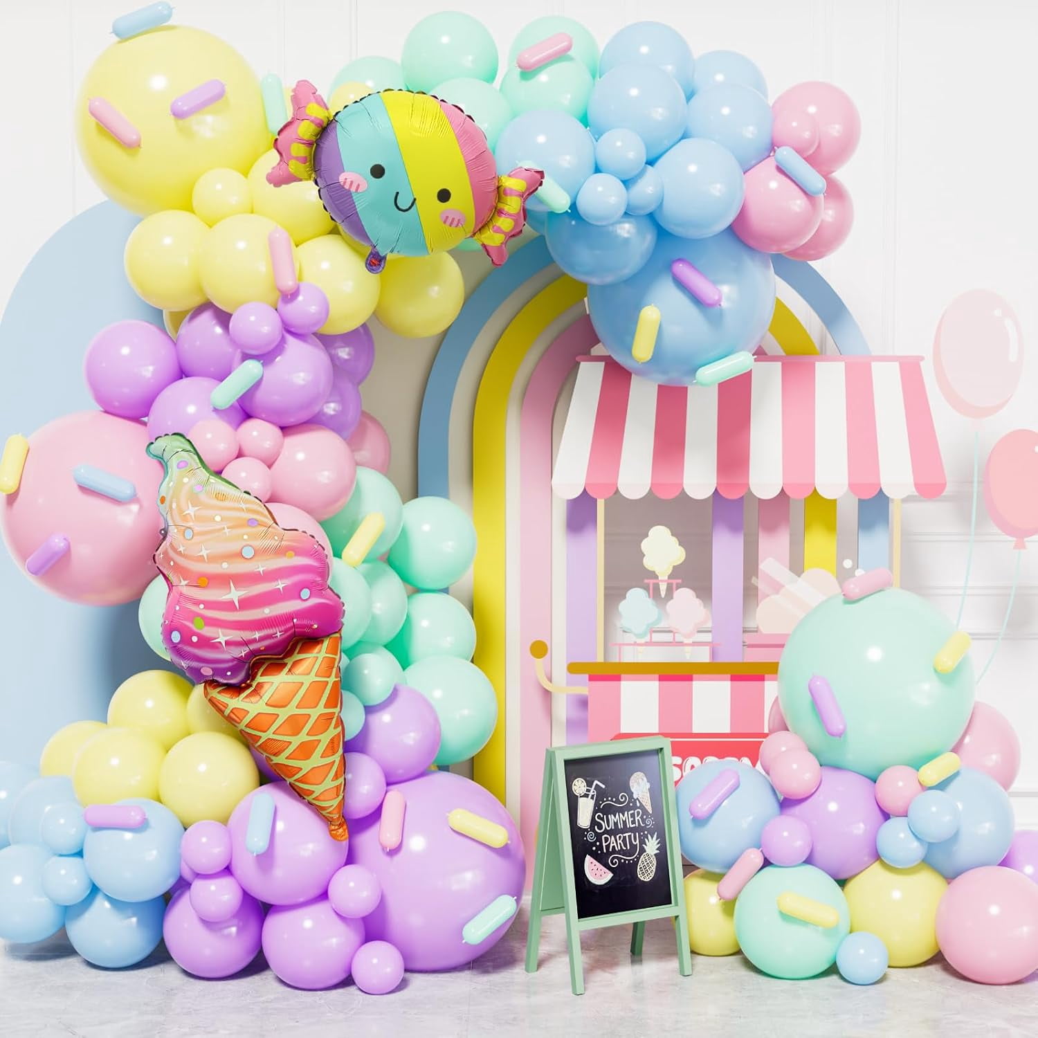 Pastel Balloon Arch Garland Kit with Ice Cream, Pastel Rainbow, and ...