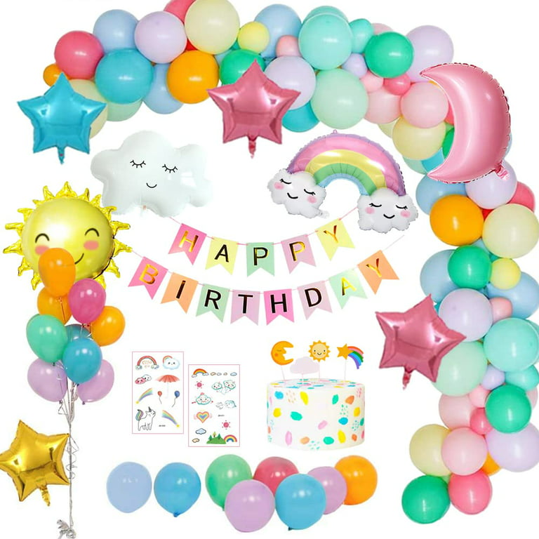  4 Set Pastel Birthday Decorations Rainbow Party Table