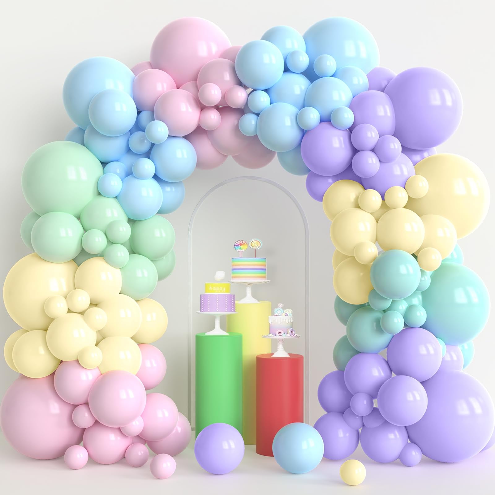 Pastel Balloon Garland Arch Kit, 120pcs Macaron Color Rainbow Party ...