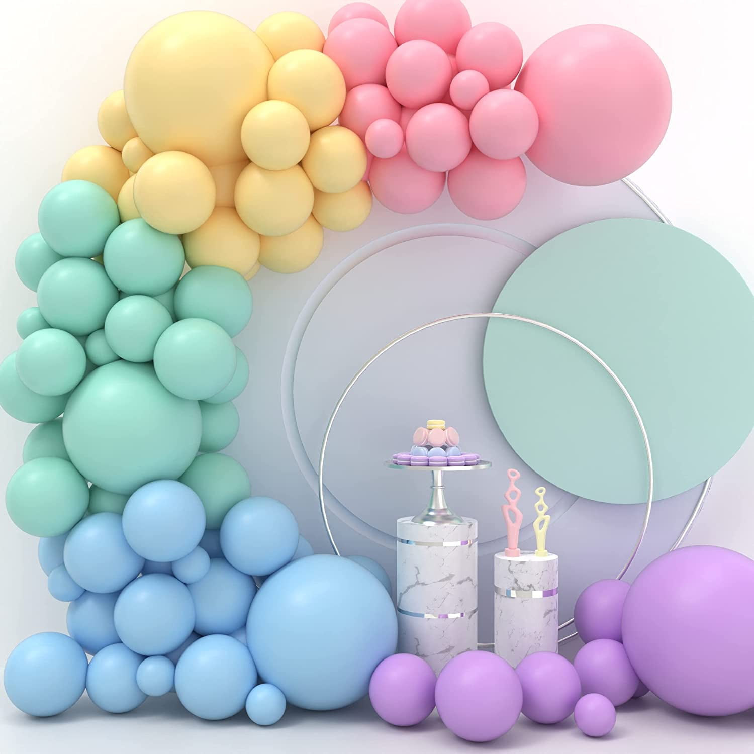 Pastel Rainbow Balloons, Pink and Mint Balloon Bouquet