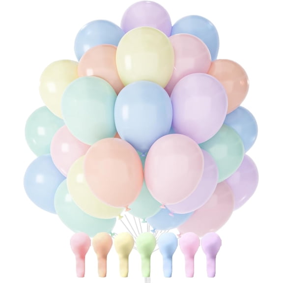 Pastel Balloons 50 pcs 12 Inch Pastel Rainbow Color Assorted Latex Balloons whit Pink Blue Purple Yellow for Graduation Baby Shower Gender Reveal Easter Birthday Party Decorations
