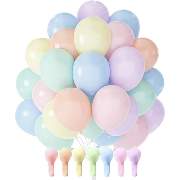 Pastel Balloons 50 pcs 12 Inch Pastel Rainbow Color Assorted Latex Balloons whit Pink Blue Purple Yellow for Graduation Baby Shower Gender Reveal Easter Birthday Party Decorations