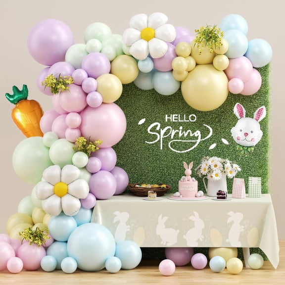 Pastel Balloons Arch Garland Kit, Easter Balloon for Bunny Hunt Shower Birthday Spring Rabbit Daisy Egg Party Decorations