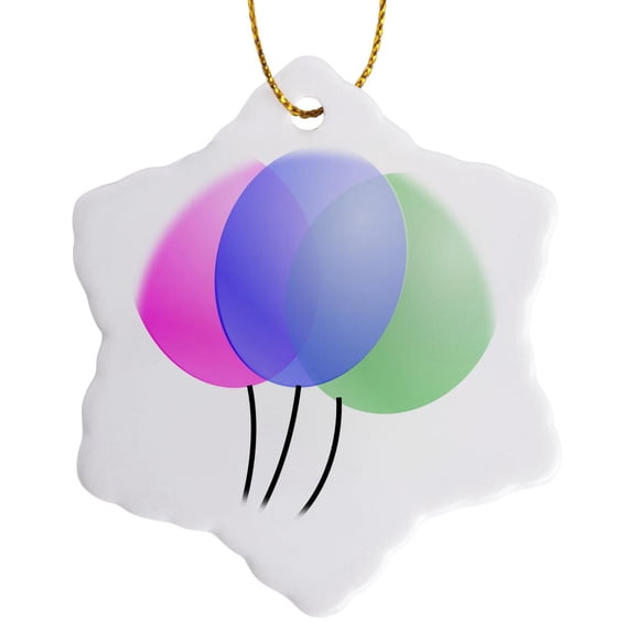 3drose, Pastel Balloons - Cartoon Art - Fun and Whimsical, 3 inch Snowflake Porcelain Ornament