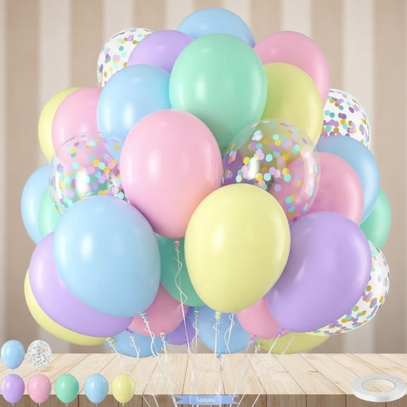 Pastel Balloons, Macaron Pink Purple Blue Yellow Green Colorful Confetti Balloons Assorted Colors for Party Decoration