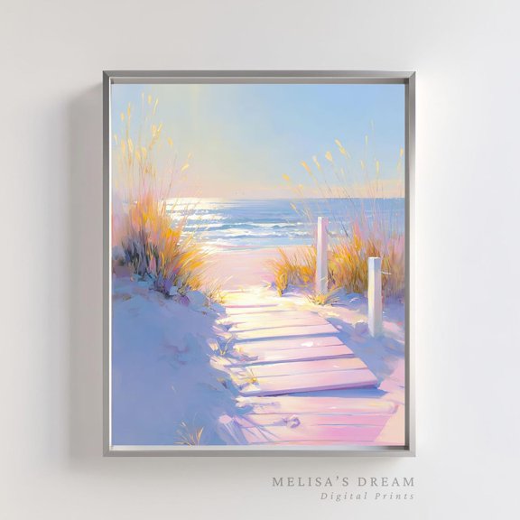 Pastel Beach Path Print Coastal Landscape Nature Decoration Unframed Paper Print