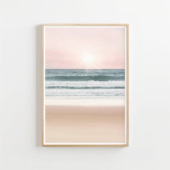 Pastel Beach Sunset Print, Blush Pink Ocean Sunset Photography, Boho Coastal Poster, Wall Art, Modern Wall Decor, 8x12 UNFRAMED